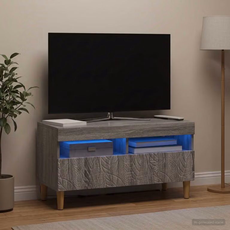 Mobile TV LED vidaXL in legno ingegnerizzato color grigio con illuminazione integrata per il tuo soggiorno