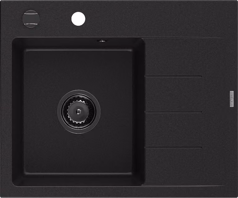 Mexen Ben lavello in granito 1-vasca con scolapiatti, sinistro 600 x 500 mm, nero, sifone nero - 6522605000-77-B