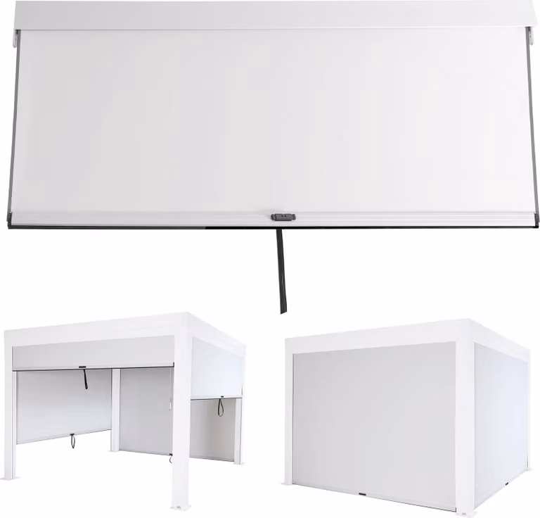 Parete laterale per pergola HWC-L46, set di 4 pareti laterali di ricambio per tende a rullo per padiglioni, tessuto/tessuto antitempesta 3x3 m ~ bianco