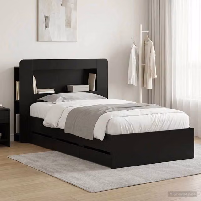 Letto con contenitore e testata vidaXL in legno nero L: 140 cm, P: 190 cm, H: 93,5 cm – 1