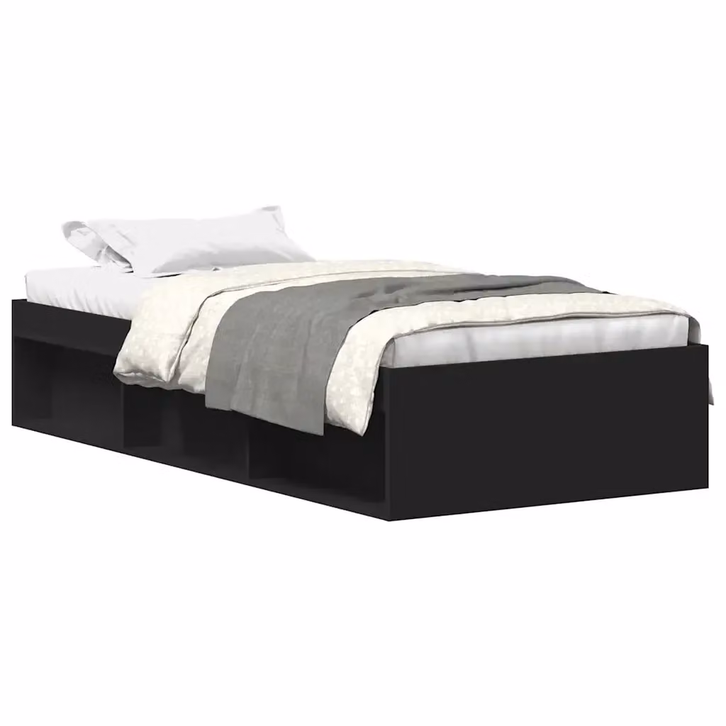 Letto con contenitore e scomparti laterali vidaXL in legno di pino nero L 100 cm x P 200 cm x H 35 cm – 2