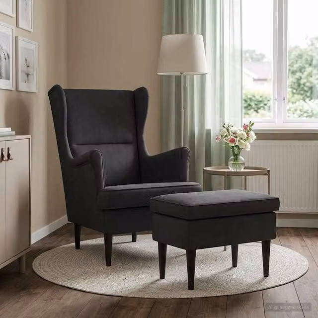 Set di Poltrona con Ottoman vidaXL in Velluto Nero per Soggiorno e Camera da Letto