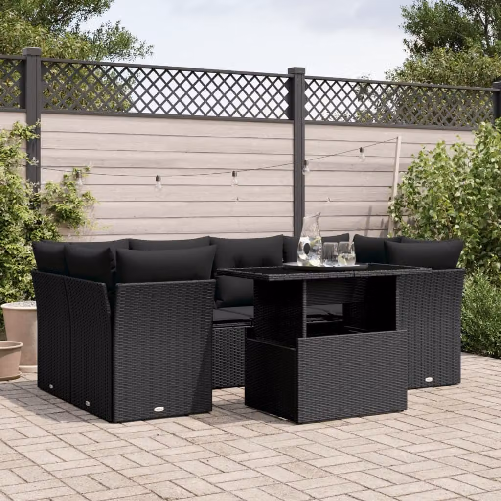 Maison Exclusive - Set Divani da Giardino con Cuscini 7pz Nero Polyrattan