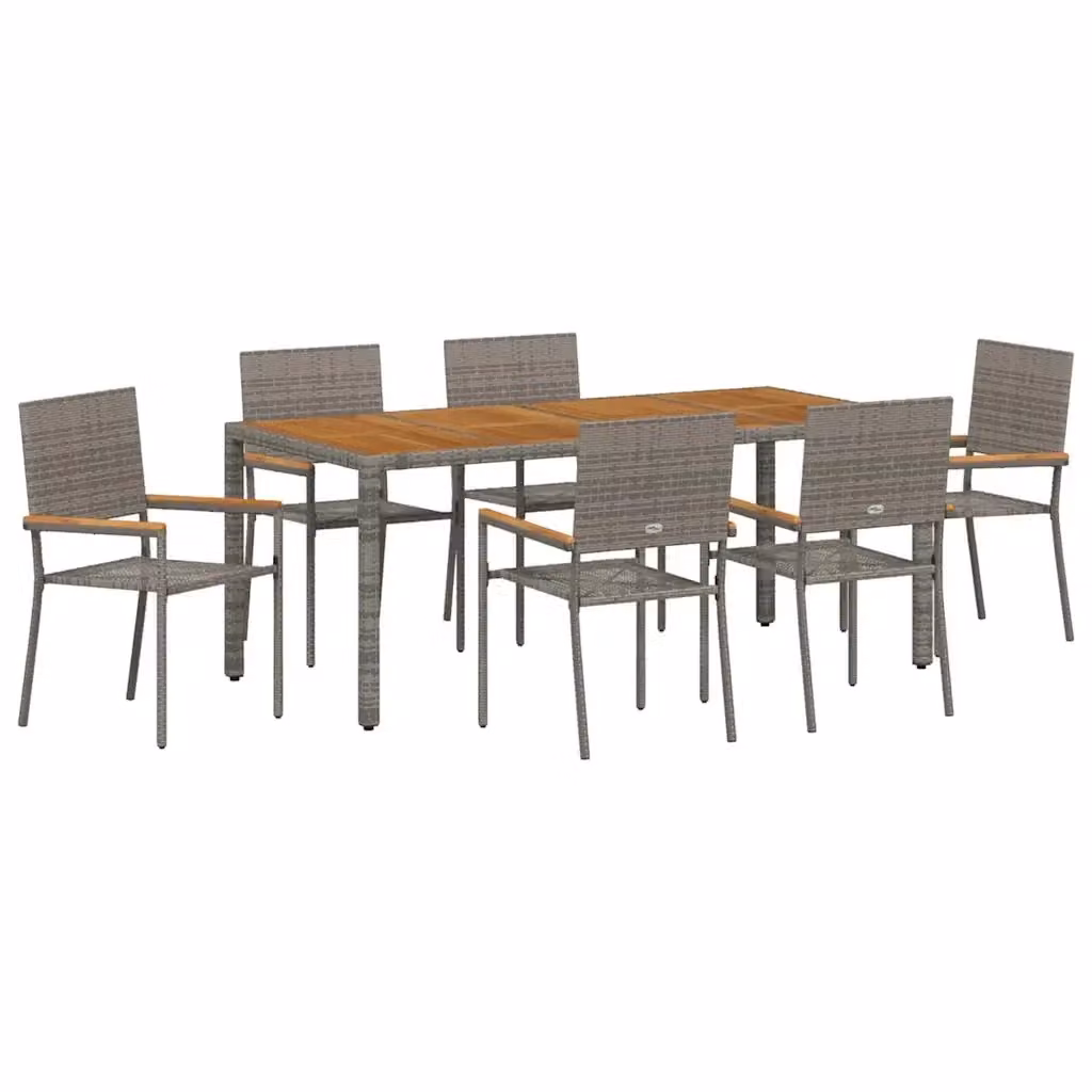 Set da pranzo per giardino e terrazza vidaXL in polyrattan grigio e marrone con tavolo in legno di acacia e 7 pezzi – 2