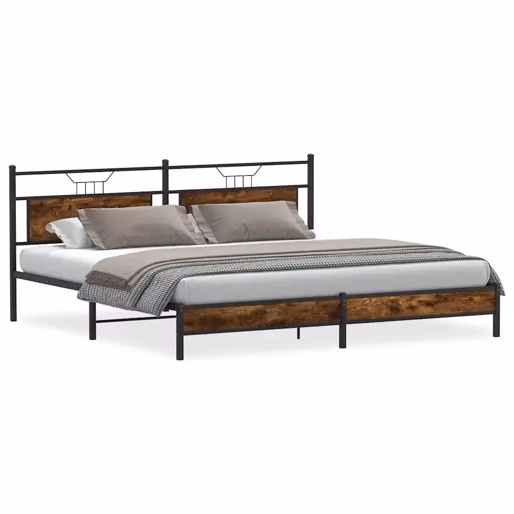 Giroletto vidaXL in metallo e MDF color rovere fumo senza materasso L: 193 cm, P: 207 cm, H: 199 cm – 2