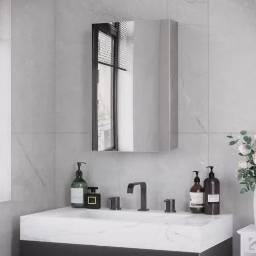kleankin Armadietto medicinale a parete con specchio 15"x24" argento