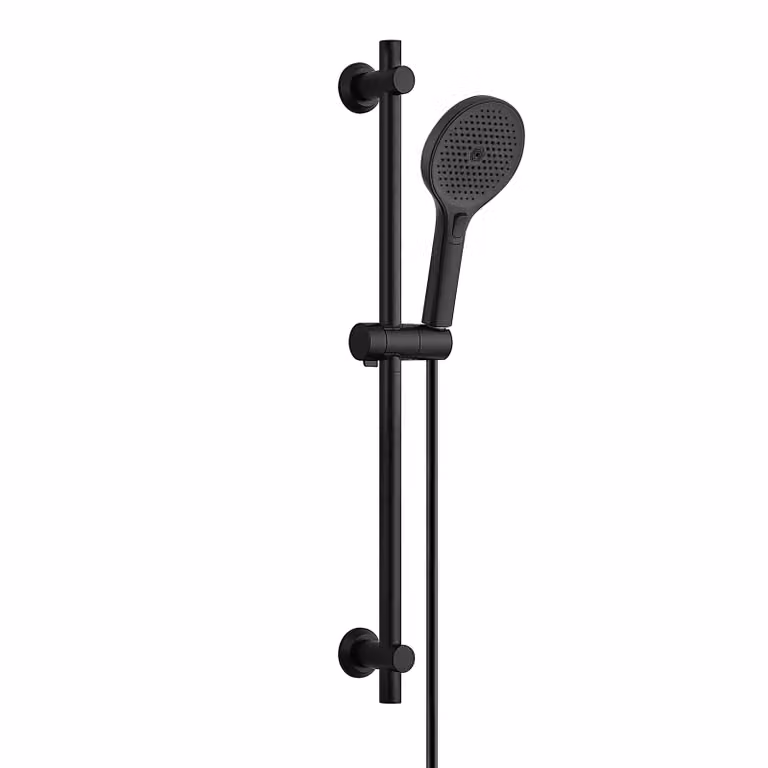JOHO Barra doccia in acciaio inossidabile da 70 cm con soffione, tubo flessibile e supporto; set doccia con supporto regolabile per soffione e doccetta a 3 getti, nero