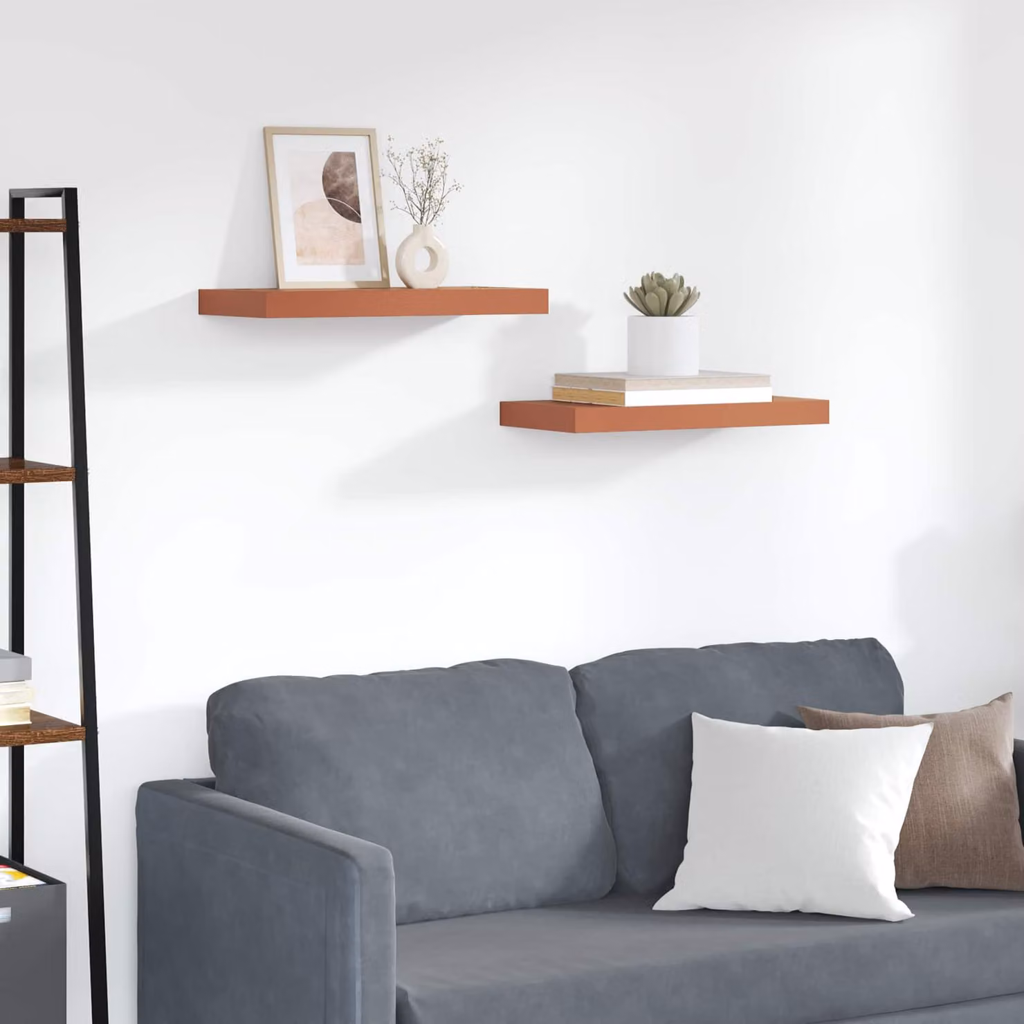 Set di 2 Scaffali da parete moderni vidaXL in MDF Rosso Opaco L: 50 cm, P: 23 cm, H: 3,8 cm
