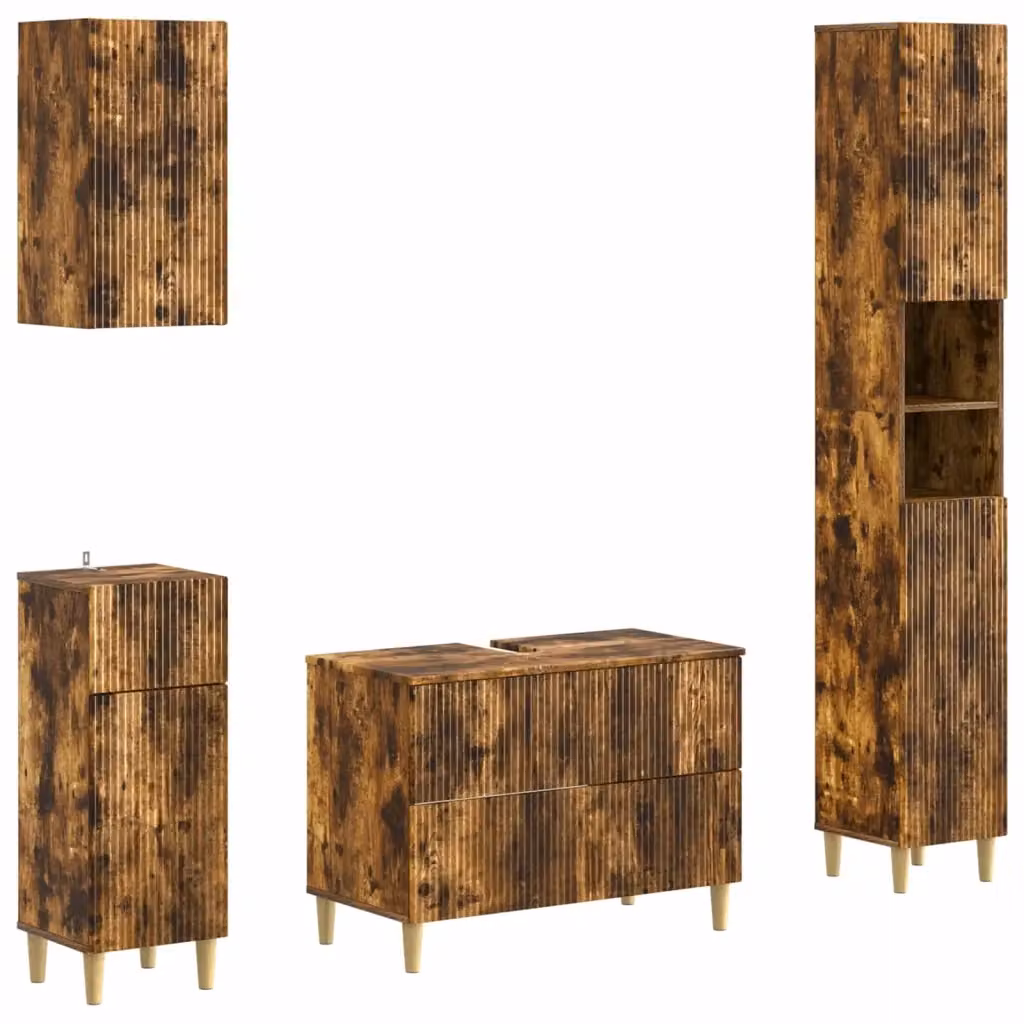 Set di mobili da bagno moderno vidaXL in legno marrone con mobile lavabo e pensile a muro – 2
