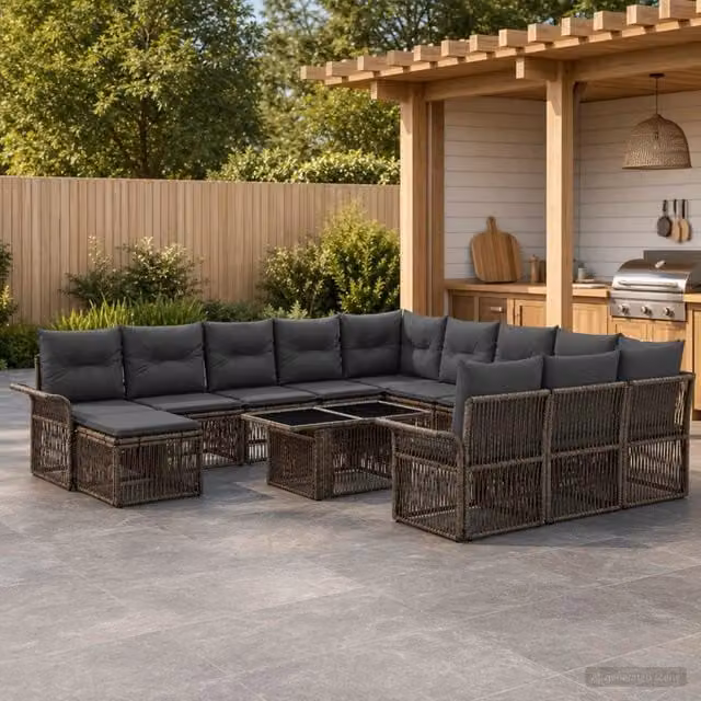 Set Divano da Giardino a Forma di U vidaXL in Polyrattan Grigio e Antracite con Tavolino e Ottoman – 1