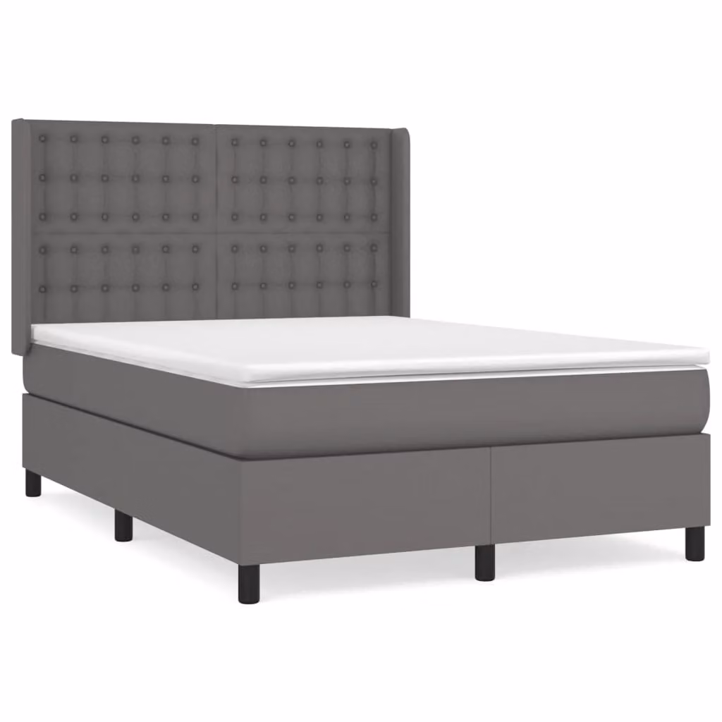 Giroletto a Molle con Materasso Grigio 140x200 cm in Pelle finta