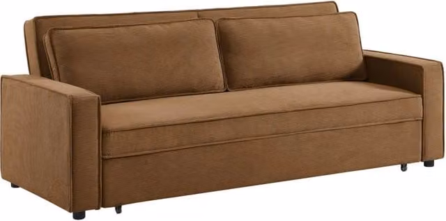 Divano letto SWEEEK a 3 posti in velluto a coste con struttura in legno massiccio, colore ruggine – 1