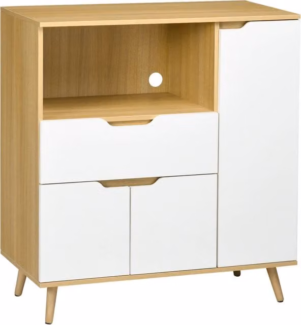 Mobile per microonde GIORDANOSHOP moderno in truciolato bianco e legno L: 90 cm, P: 40 cm, H: 98,5 cm