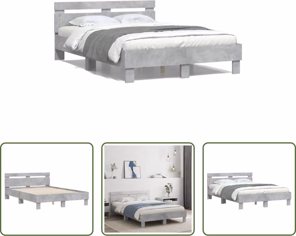 The Living Store Giroletto con testiera grigio cemento 120x200 cm Materiale a base di legno