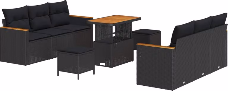 Set Divano da Giardino 9 pcs Nero polyrattan