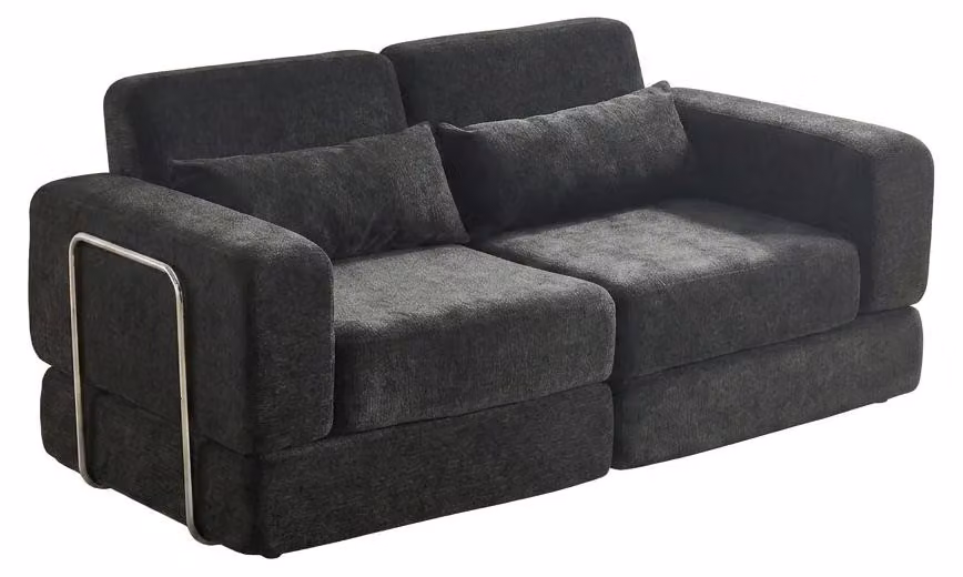 Divano letto pieghevole, 1,8 metri - Modulare - 4 in 1 - A forma di L - Schienale imbottito - Nero