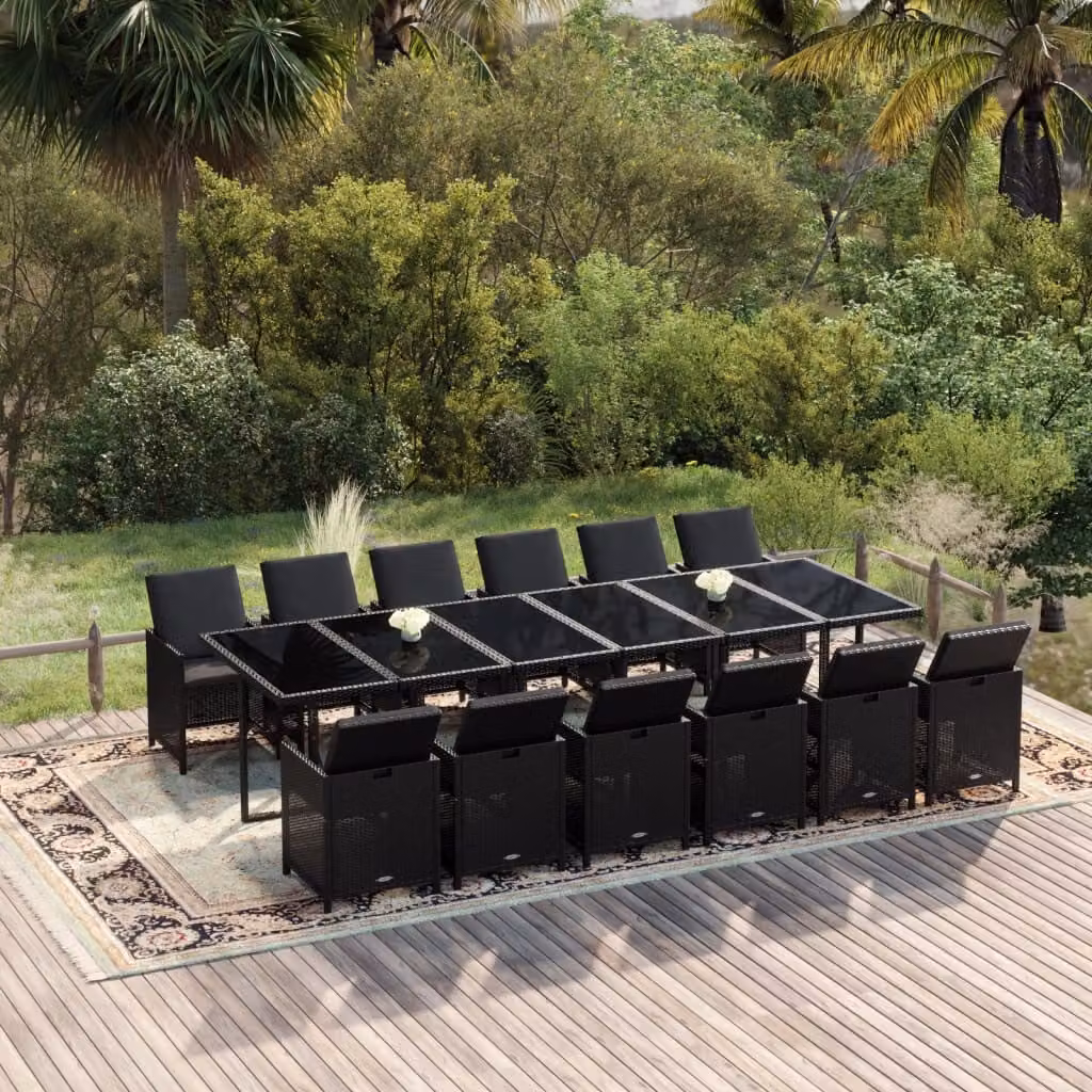 Maison Exclusive - Set da pranzo da giardino da 13 pezzi con cuscini in polyrattan nero