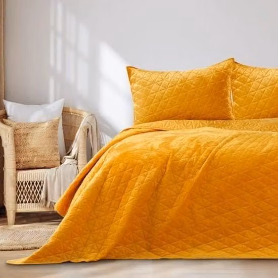 Coperta in microfibra ST TRADING con motivo geometrico moderno, colore giallo, L 200 cm x P 220 cm