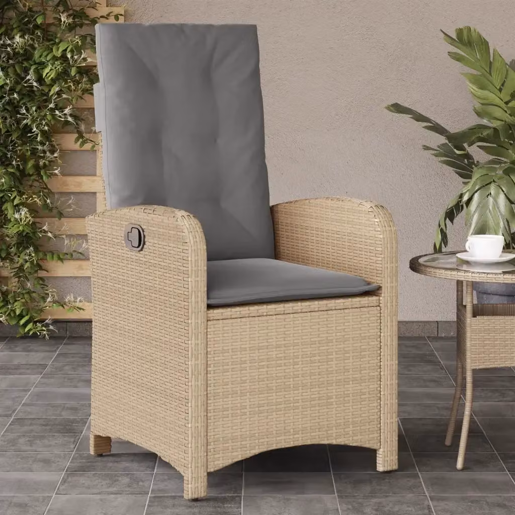 Sedia Reclinabile da Giardino Moderna in Polyrattan e Metallo con Cuscini Beige e Grigio – 2