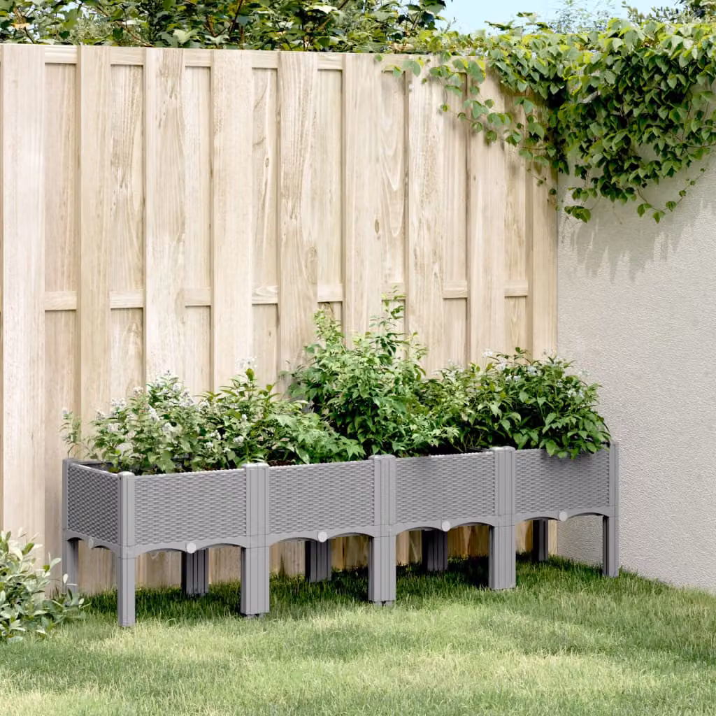 Fioriera da giardino con gambe vidaXL in plastica, Grigio Chiaro, L: 160 cm, P: 40 cm, H: 42 cm
