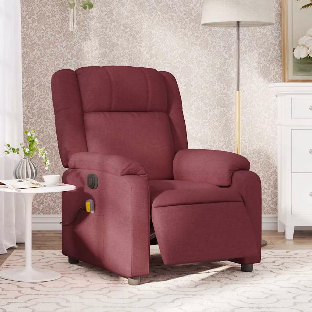 vidaXL Poltrona Massaggiante Reclinabile Elettrica in Tessuto Rosso – 1