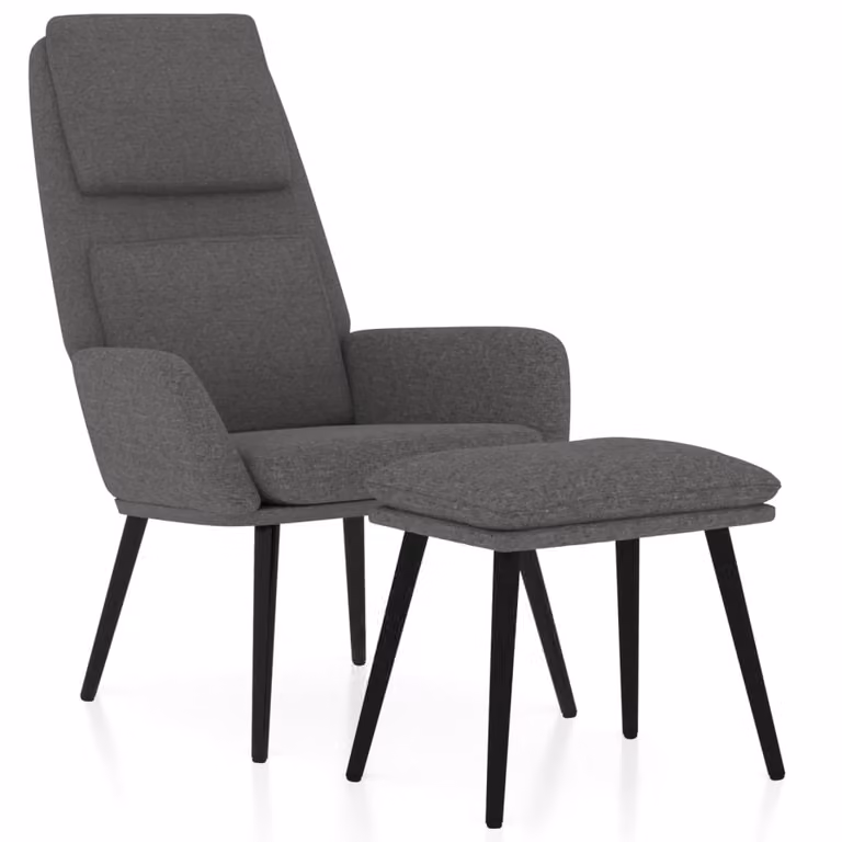 Poltrona relax con sgabello in tessuto grigio chiaro