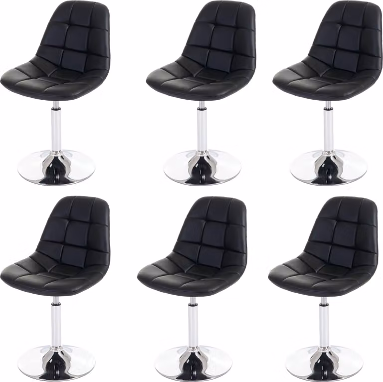 Set di 6 sedie da sala da pranzo | A x L x P 84 x 47 x 50 cm | Altezza seduta 46 cm | Cromo | Pelle finta nera | Sedia girevole
