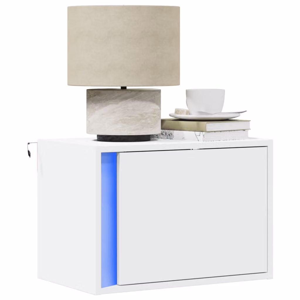 Set di 2 comodini da parete vidaXL con luci LED integrate, bianchi, design moderno e finitura lucida