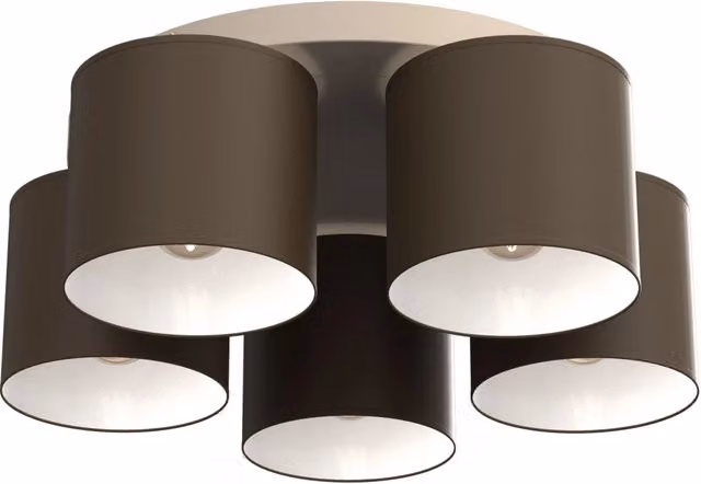 Plafoniera Arden Luminex con 5 luci E27 in metallo e tessuto, colore beige e marrone