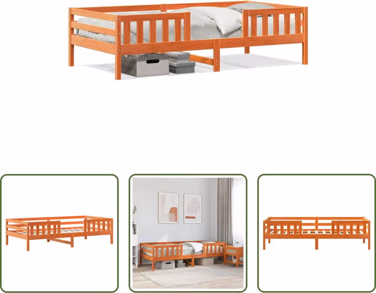 The Living Store letto in legno massiccio senza materasso cera marrone 80x200 cm legno di pino
