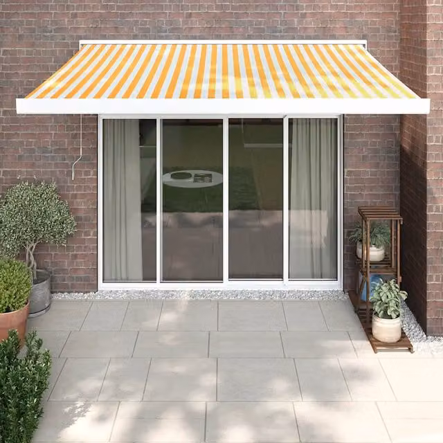 Tenda retrattile motorizzata vidaXL in alluminio e poliestere, colori giallo e bianco, L: 3,5 m x H: 2,5 m – 1