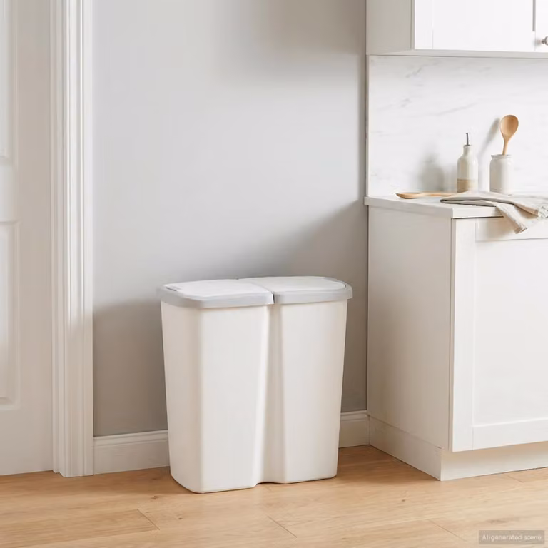 Cestino della spazzatura con coperchio a ribalta vidaXL, colore bianco, in plastica, L: 48,5 cm, P: 28 cm, H: 51 cm