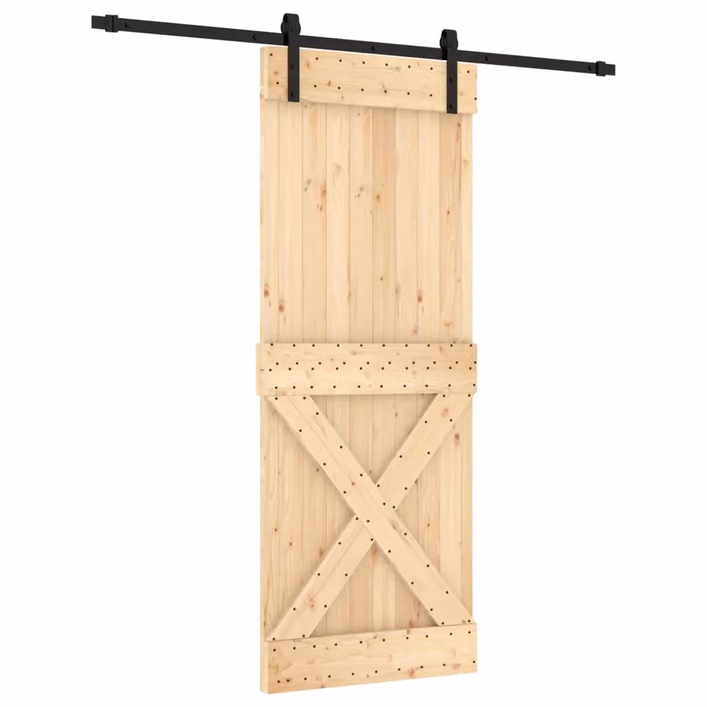Porta scorrevole moderna vidaXL in legno e acciaio, colore marrone e nero, L: 80 cm, H: 210 cm – 2