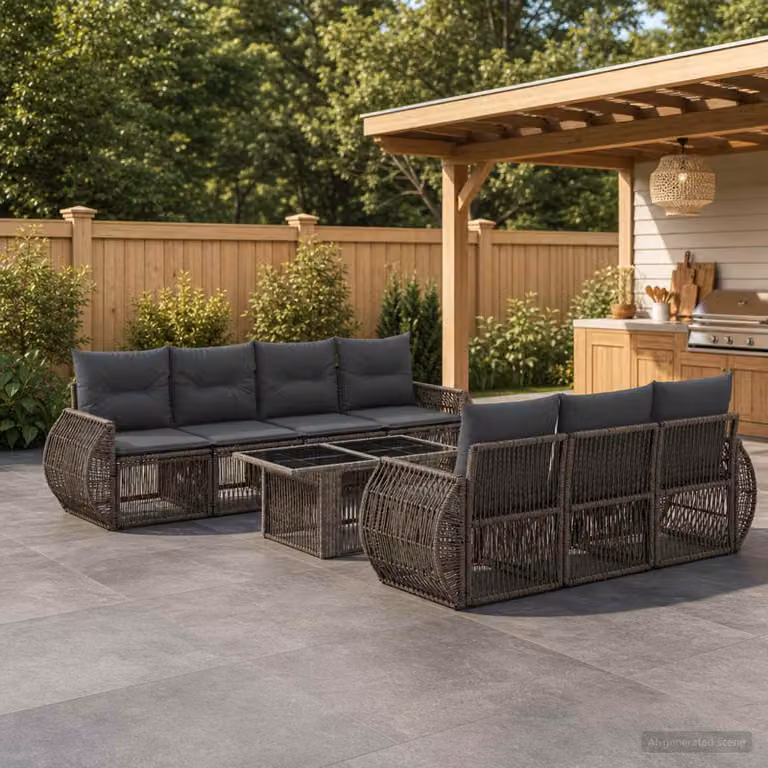 Set Divano da Giardino vidaXL 8 Pezzi in Polyrattan Grigio e Antracite con Tavolino e Cuscini Imbottiti