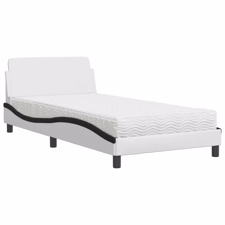 Letto con Materasso Dover Bianco e Nero 100x200 cm in Pelle finta