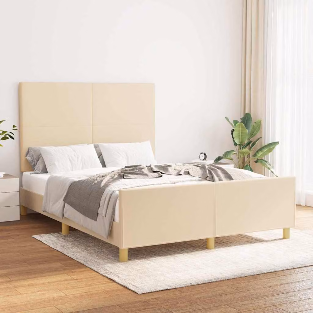 vidaXL Giroletto senza Materasso Beige in Tessuto e Legno di Larice L/P/H: 140 x 200 x 128 cm