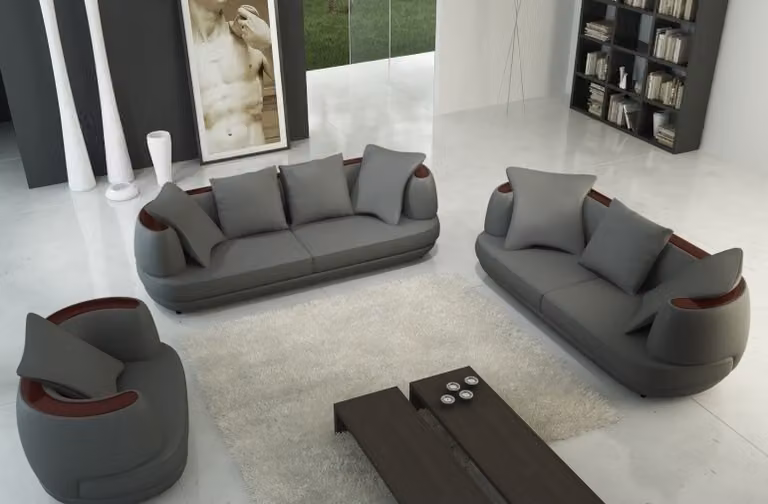 Sofagarnitur mit USB Luxus Designer Couch Polster 3+2+1 Leder Sofa Sitz Grau