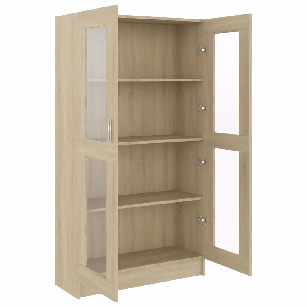 Vetrina classica con ante in vetro in legno ingegnerizzato rovere Sonoma beige e marrone L: 82,5 cm, P: 30,5 cm, H: 150 cm – 2