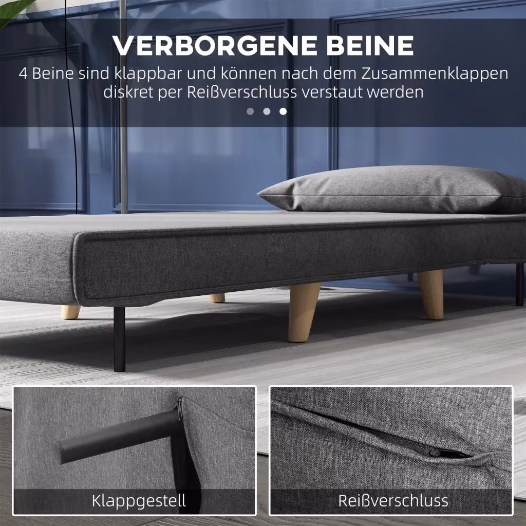 Divano letto 2 in 1 REDOM in tessuto grigio con schienale regolabile e struttura in legno di abete L 94 cm, P 78 cm, H 80 cm – 2
