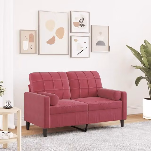Divano a 2 Posti con Cuscini Rosso Vino 120 cm in Velluto 3278213