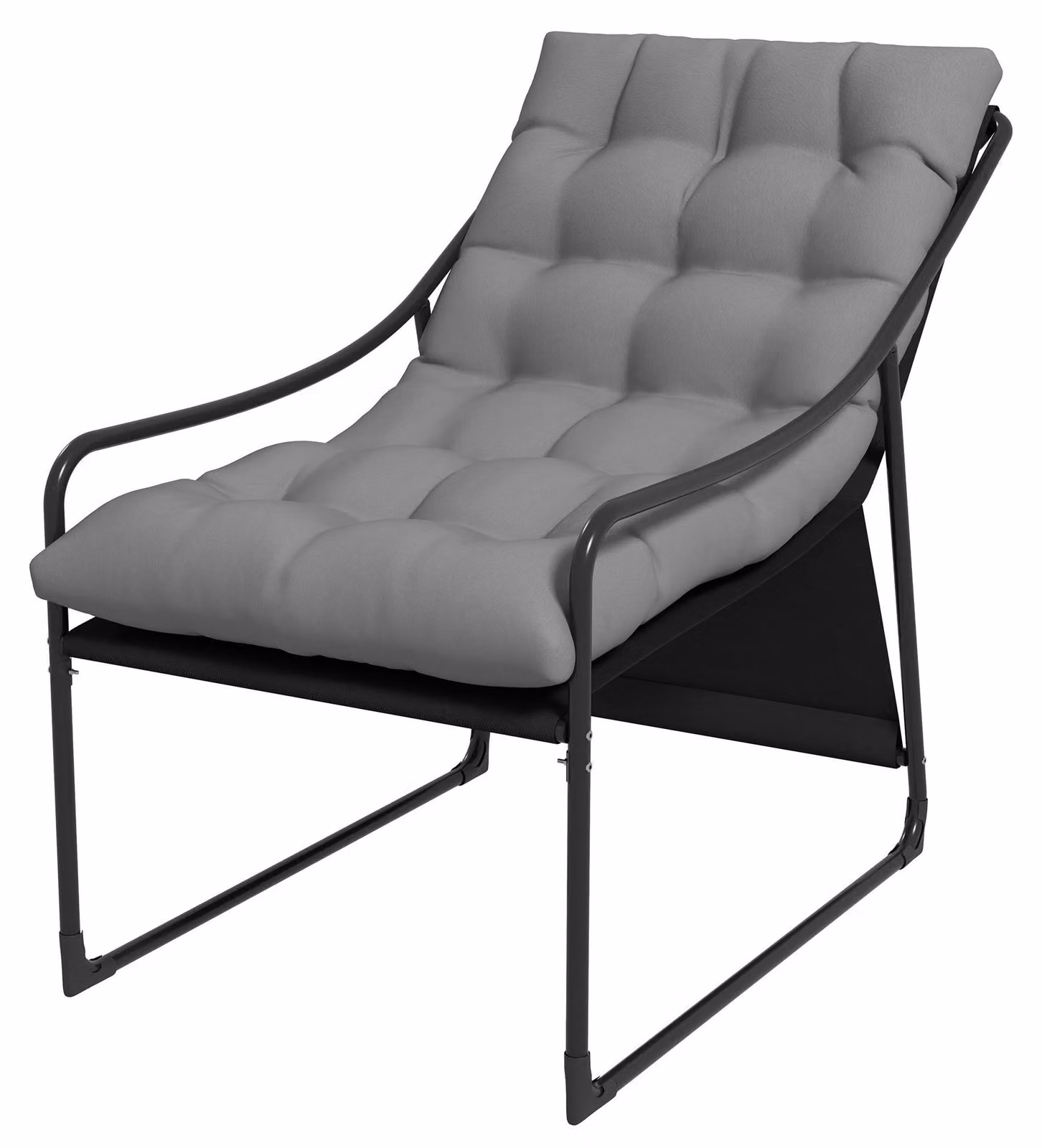 Poltrona da Giardino con Cuscino Imbottito 62x110x88 cm in Acciaio e Poliestere Grigia e Nera