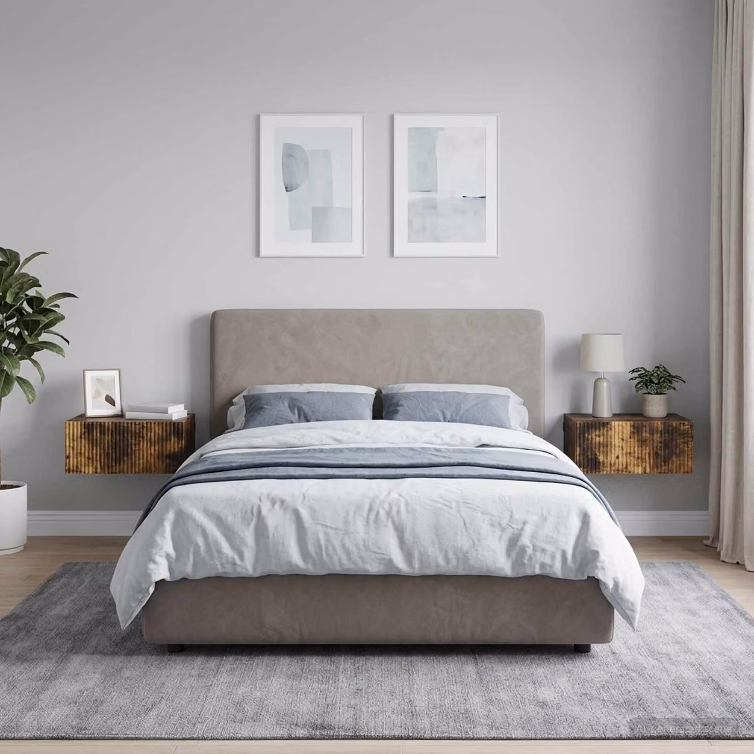 Set di 2 comodini sospesi vidaXL Rovere Fumo L: 49 cm, P: 34,5 cm, H: 20 cm