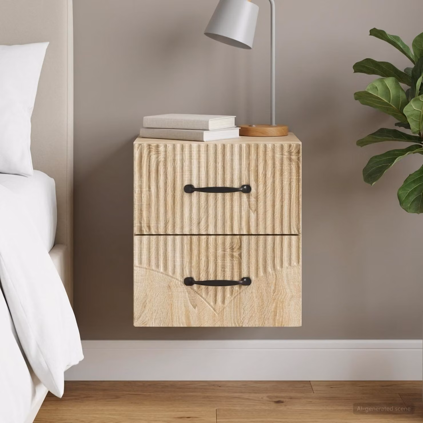Mobiletto da notte a muro vidaXL in Rovere Sonoma, moderno, L 34,5 cm x P 33 cm x H 40 cm