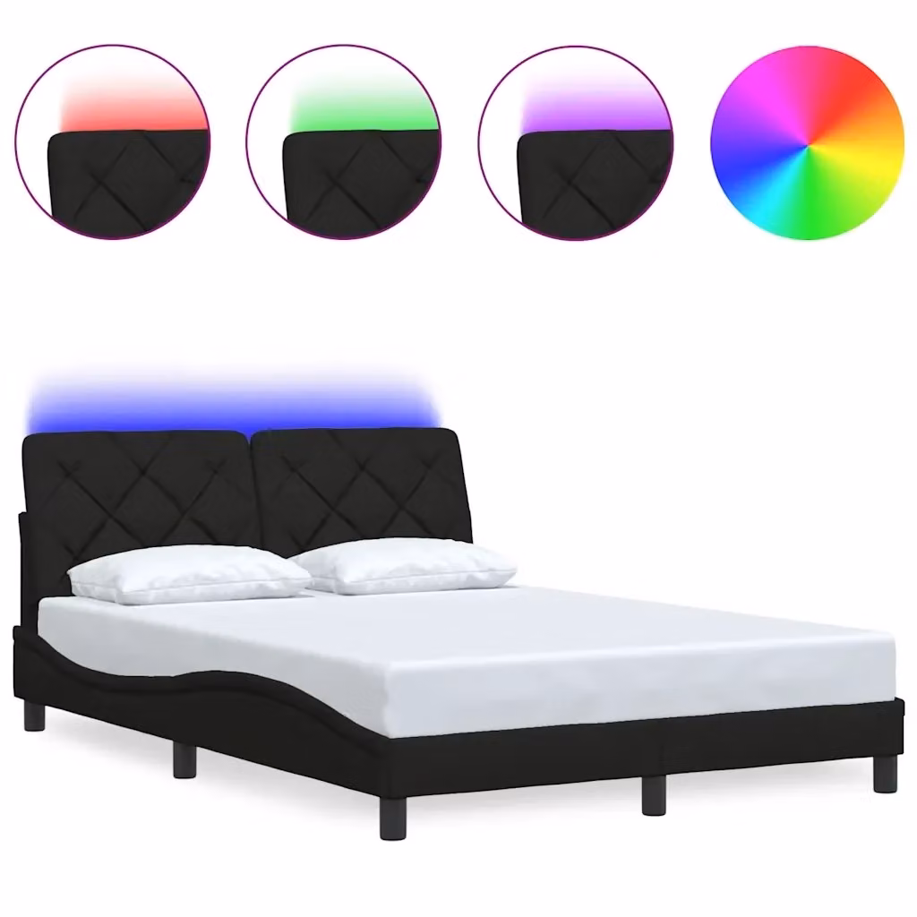 vidaXL Giroletto Moderno con LED e Porta USB in Tessuto Nero L/P: 120 x 200 cm – 2