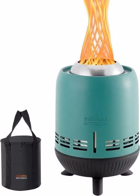 Tavolo Esterno Mini Portatile con Focolare a Pellet o Legna - Bagno di Stoccaggio - Tavolo Focolare per Giardino Terrazza - Accensione con Pellet o Legna - Acciaio Inossidabile 15x24cm Blu