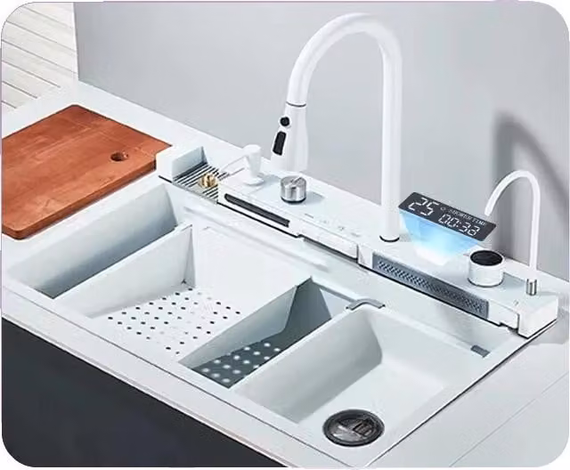 Lavello da cucina, rubinetto integrato, bocca estraibile, bianco 75x45 cm Z