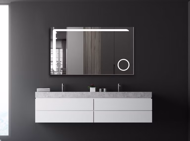 Specchio da bagno illuminato, dimensioni 120x70 cm, specchio per il trucco ingrandente 3x, cornice in alluminio, grado di protezione IP24