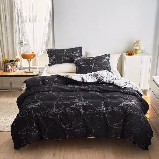 Set di lenzuola in microfibra Ibenzoa® da 200×200 cm, composto da: copripiumino reversibile e 2 federe 80×80 cm, design effetto marmo bianco e nero, delicato sulla pelle e traspirante