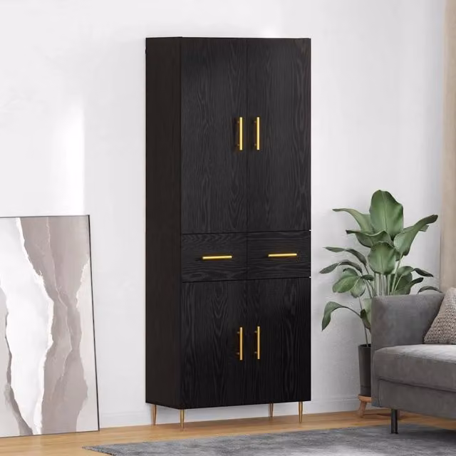Credenza moderna vidaXL in legno MDF nero e oro, sospesa, L: 69,5 cm, P: 34 cm, H: 180 cm