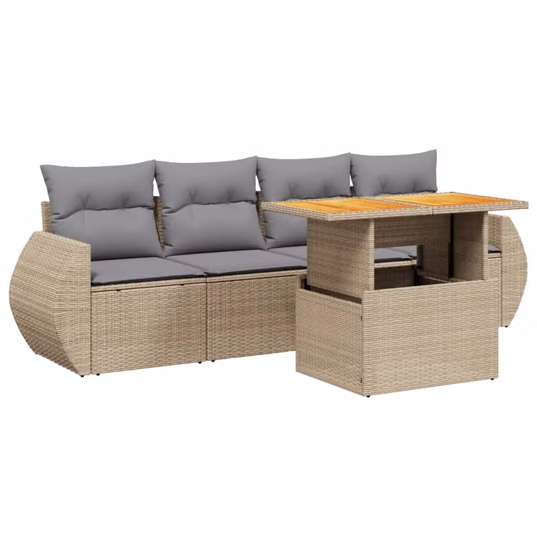 Set Divano da Giardino 5 pz con Cuscini Beige in Polyrattan